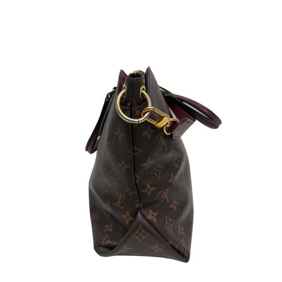 LOUIS VUITTON Brown Leather Canvas Monogram Lock Shoulder Flower Tote Bag - Picture 5 of 16